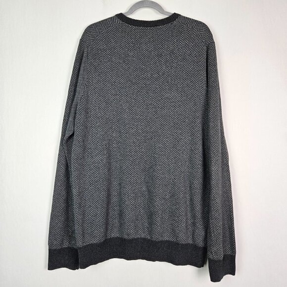 Eddie Bauer Gray/Black Cotton/Cashmere Zig Zag Stripe Knit V-Neck Sweater L Tall - Picture 5 of 6